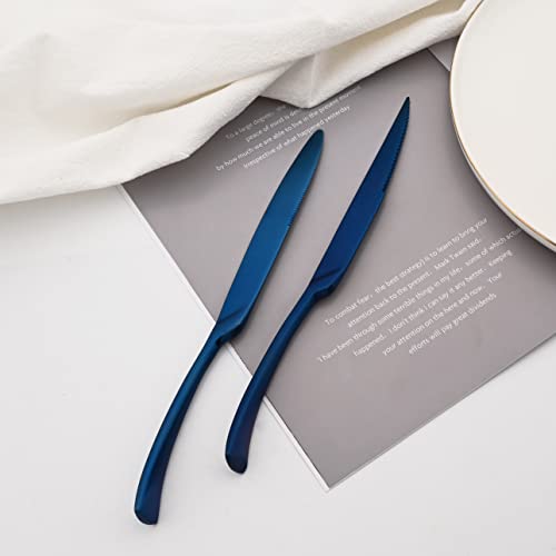 Luxury 18 10 Stainless Steel Matte Blue Flatware Set