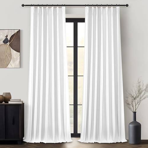 Bright White Full Blackout Natural Linen 100 Inch Curtains Para Sala 2 Panels Set (2 Count)