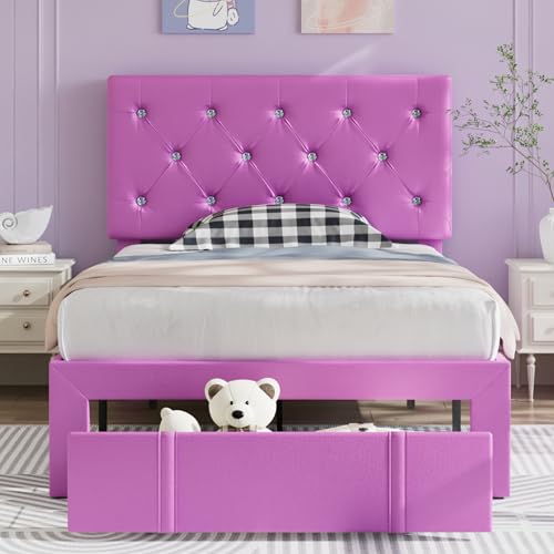 Twin Size Bed Frame with Storage Drawers