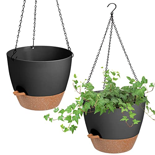 8 Inch Self Watering Hanging Planters for Indoor Outdoor Plants (2 Count)