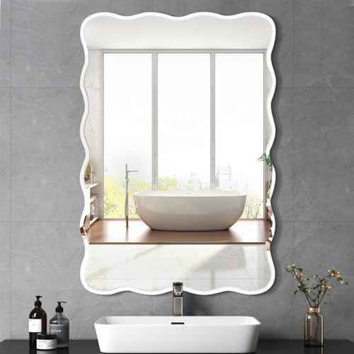 24x36 Inch Frameless Wavy Wall Mirror for Bathroom Sink