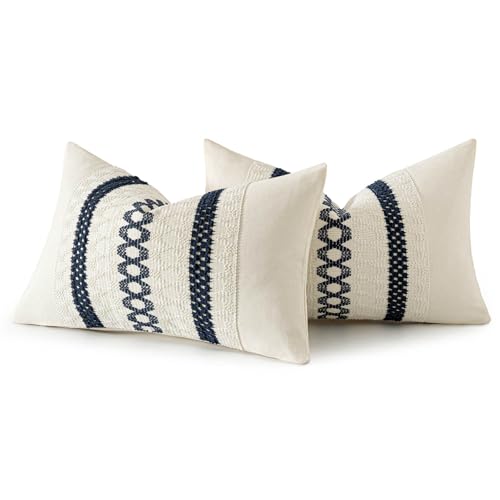 Set of 2 Navy Blue Boho Decorative Lumbar Pillow Covers 12x20 Inch (2 Count)
