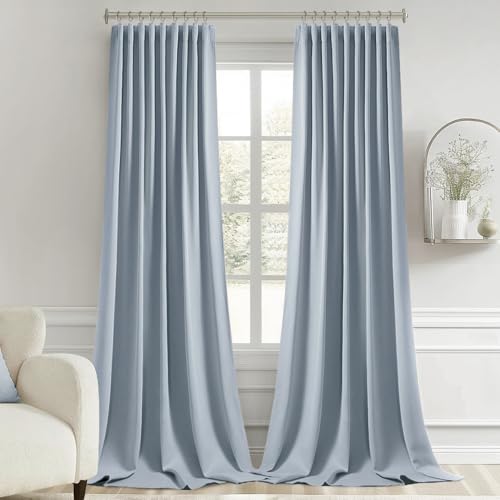 Light Blue Back Tab Blackout Curtains 52x102 Inch Long 2 Panels Set (2 Count)