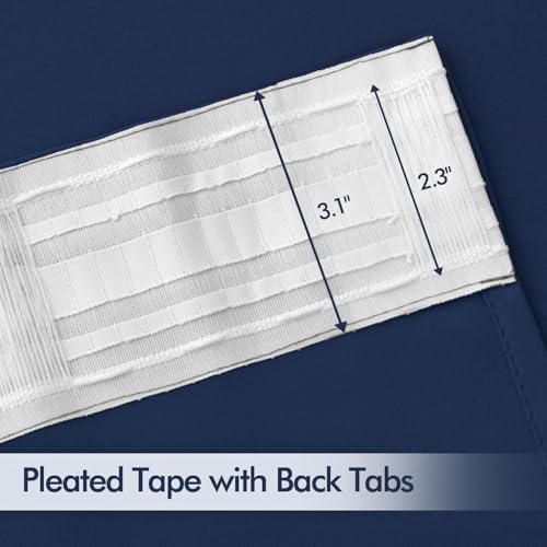 Navy Blue Back Tab Blackout Curtains 52x102 Inch Long 2 Panels Set (2 Count)
