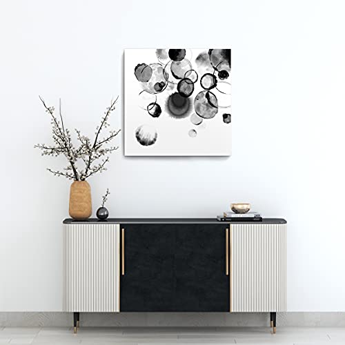 Bedroom Decor Wall Art Black and White Bubbles Prints Pictures Framed Canvas Artwork Wall Art for Bathroom Kitchen Office Modern Ink and Wash Painting Decorations Size 20x20 inches Ready to Hang