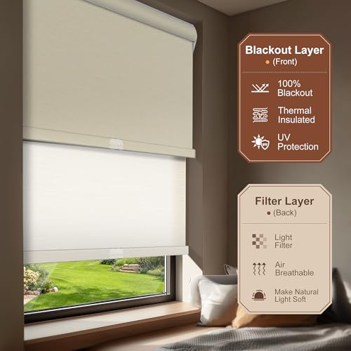 Cordless Dual Roller Shades.Striped Jacquard Beige.79 W x 86" H