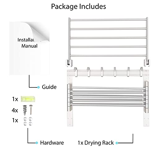 BGT Wash Clothes Drying Rack Wall Mount Laundry Room Organizer with Hooks & Swing Arms