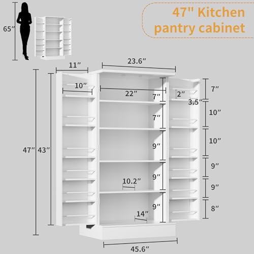 47" Freestanding Kitchen Pantry Cabinet with Adjustable Shelves