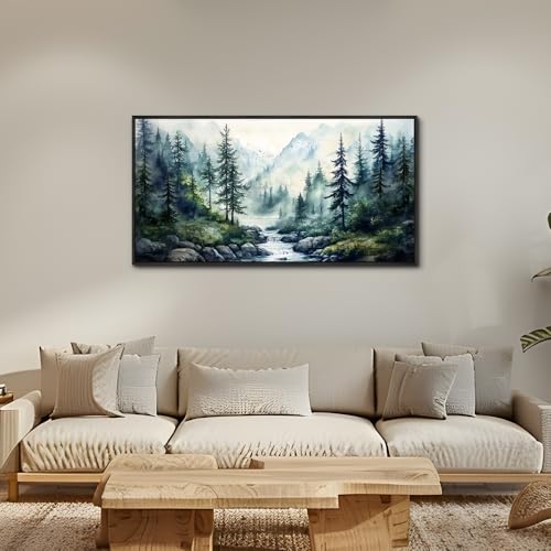 Black Framed Canvas Wall Art For Living Room Wall Decor For Bedroom Office Wall Decorations Misty Forest Paintings Tree landscape Pictures Artwork Room Aesthetic Home Decor 20x40 In