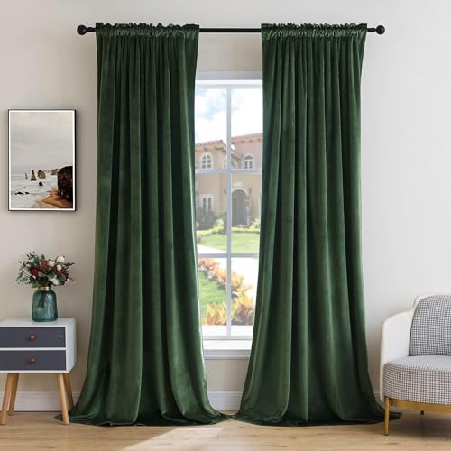 Olive Green Blackout Velvet Curtains Drapes 100 Inch Long 52"x100" (2 Count)