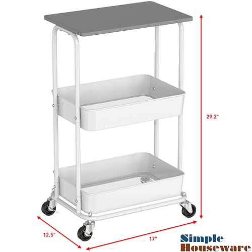 2 Tier Rolling Utility Cart Wood Top
