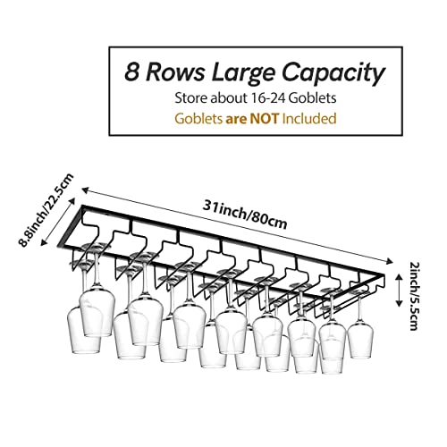 8 Row Wine Glass Rack Under Cabinet Large Capacity