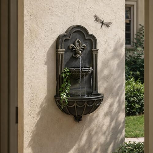 Fleur-de-lis Outdoor Water Fountain, Black & Gold