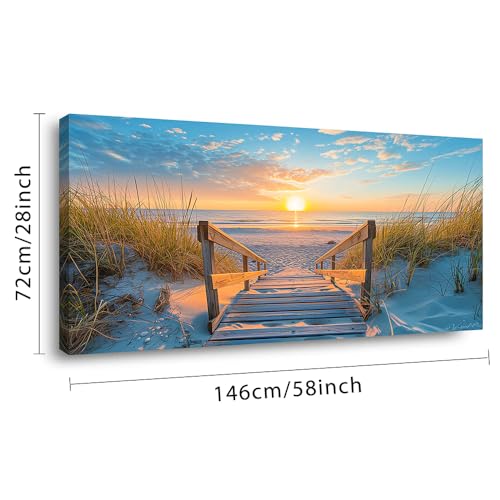 Beautiful White Sandy Beach Pier by Seaside at Sunset Landscape Wall Art Decor Artwork for Bedroom Living Room