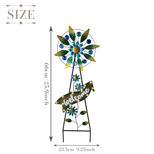 Solar Metal Hummingbird Wind Spinner Garden Stake 26"