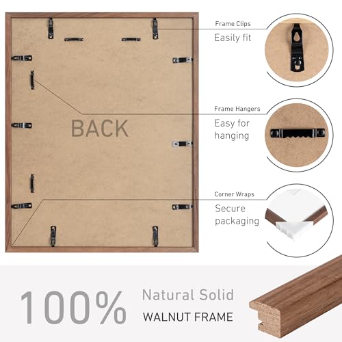 16x20 Picture Frame Natural Solid Walnut Photo Frames with 11x14 Removable Mat Wall Hanging Large Handcrafted Frame with HD Plexiglass Wall and Tabletop Display Large Poster Frame