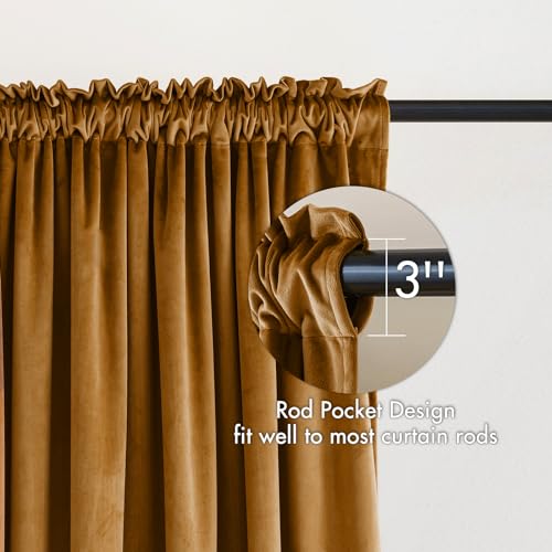 Golden Brown Blackout Velvet Curtains Drapes 108 Inch Long 52"x108" (2 Count)