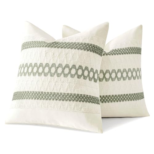 Set of 2 Sage Green Boho Decorative Pillow Covers 18x18 Inch (2 Count)