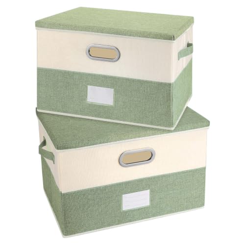 Large Linen Fabric Foldable Storage Bins with Removable Lid and Handles