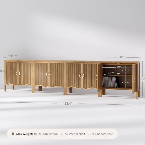 Scott Transitional Fluted Accent Cabinet or Storage Cabinet for Living Room or Entryway with Solid Wood Panel