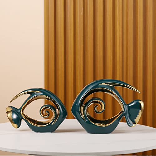 Green Gold Ceramic Fish Figurines