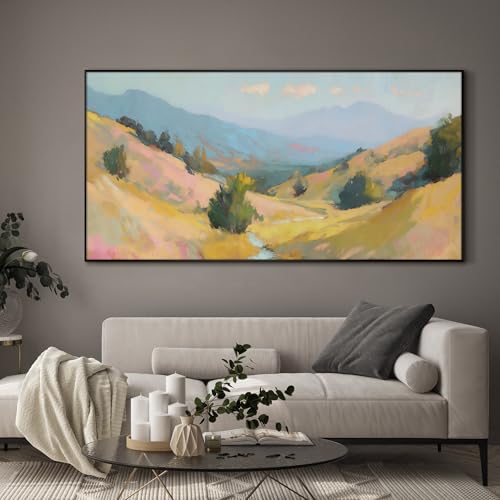 24"x46" Extra Large Framed Wall Art Golden Valley Light Landscape Illustration for Home Living Room Bedroom Decor