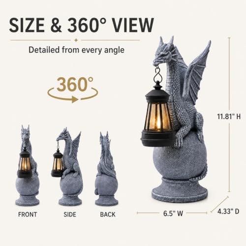 Solar Dragon Garden Statue with Lantern