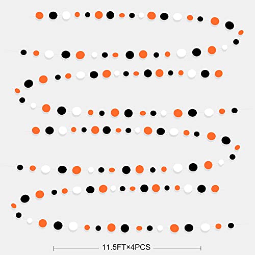 46Ft Orange Black Circle Dot Garland Black Orange and White Polka Dot Hanging Paper Streamer for Birthday Wedding Bridal Shower Fall Autumn Halloween Thanksgiving Party Decorations Supplies