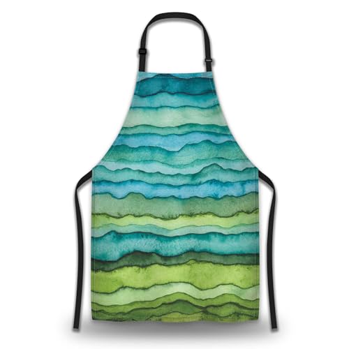 Garden Apron for Women Blue and Green Waves Cute Aprons for Men for Kitchen Cooking Restaurant BBQ Painting Crafting Gardening 27”