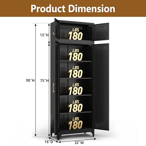 90" Tall Metal Kitchen Pantry Storage Cabinet with Doors and Shelves