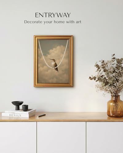 Vintage Hummingbird Pearl Necklace Wall Art Decor