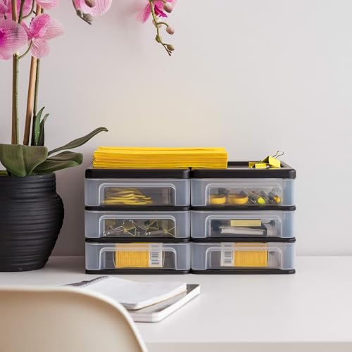 2-Pack, 3-Drawer Small Plastic Stacking Desktop Organizer, Black (2 Count)