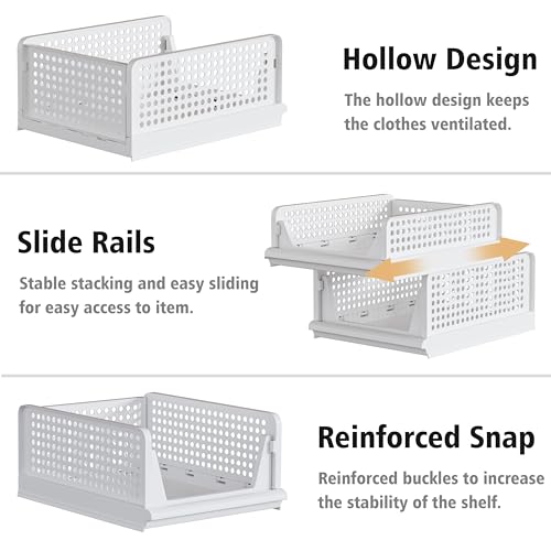 5 Pack Stackable Plastic Storage Basket Closet Organizer Bin Foldable Clothes Organizer Storage Drawer Shelf Container for Living Room Bathroom Kitchen Office Laundry Room 5L (5 Count)