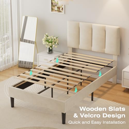 Twin Size Bed Frame with Upholstered Headboard