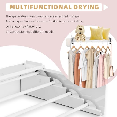 Wall Mounted Drying Rack with 4 Hooks and Shelf