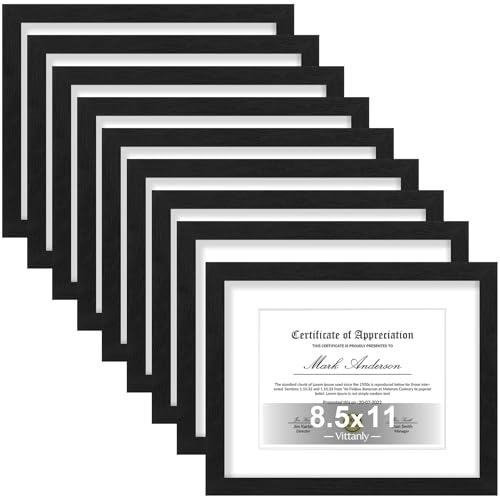 8.5x11 Picture Frames Set of 9 for Wall Mount or Tabletop (9 Count)