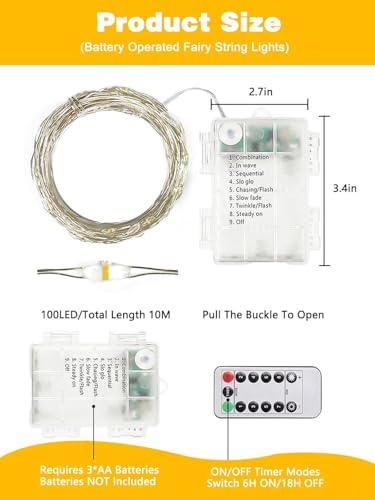 4 Pack 100 LED Fairy Lights Battery Operated with Remote