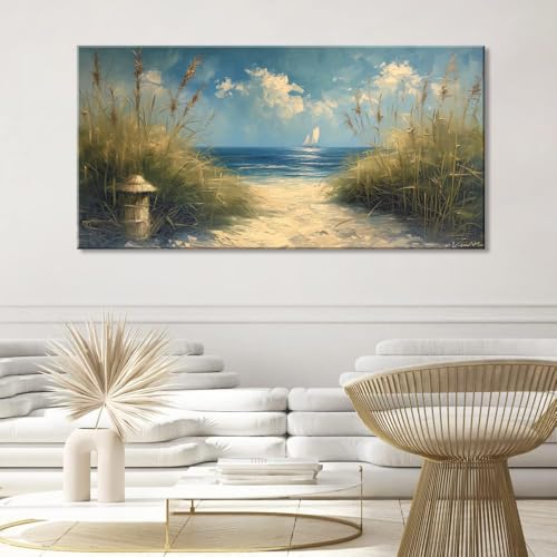 Beautiful White Sandy Beach by Seaside Landscape Wall Art Decor Artwork for Bedroom Living Room