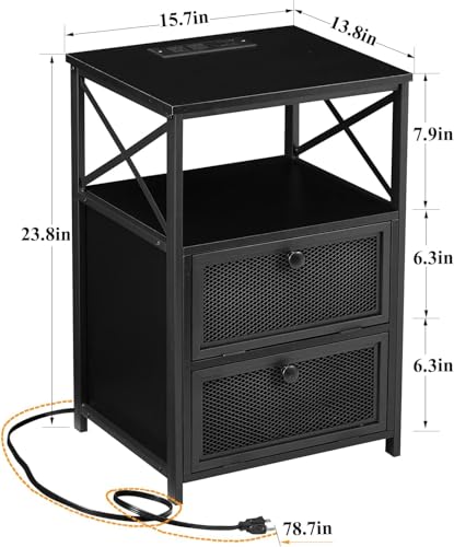 Black End Table with USB Ports and Outlets