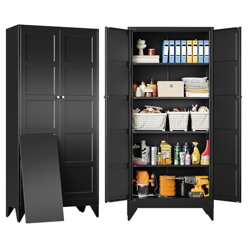Wide & Deep Metal Storage Cabinets with 2 Doors and 5 Shelves