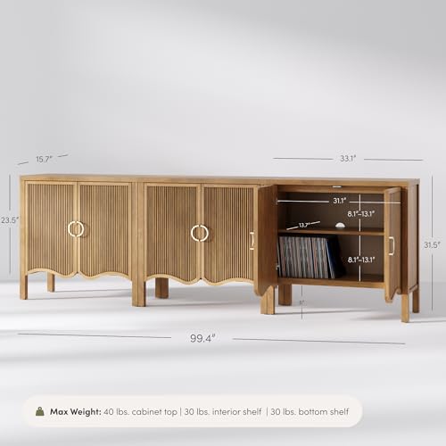 Scott Transitional Fluted Accent Cabinet or Storage Cabinet for Living Room or Entryway with Solid Wood Panel