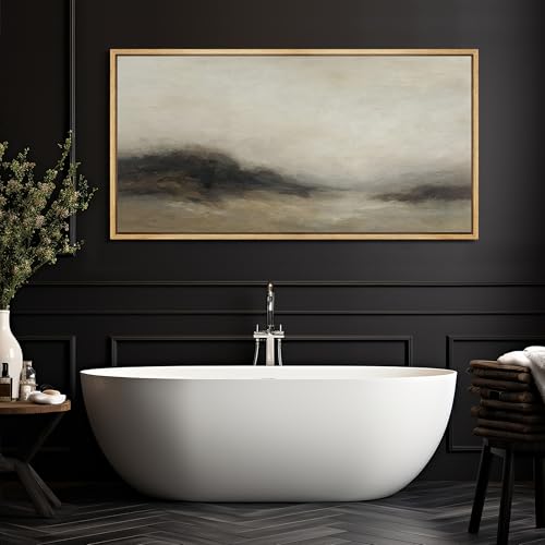 Extra Larg Framed Canvas Print Wall Art Foggy Mountain Horizon Landscape Neutral Tones Abstract Illustrations Decorative Colorful for Bedroom