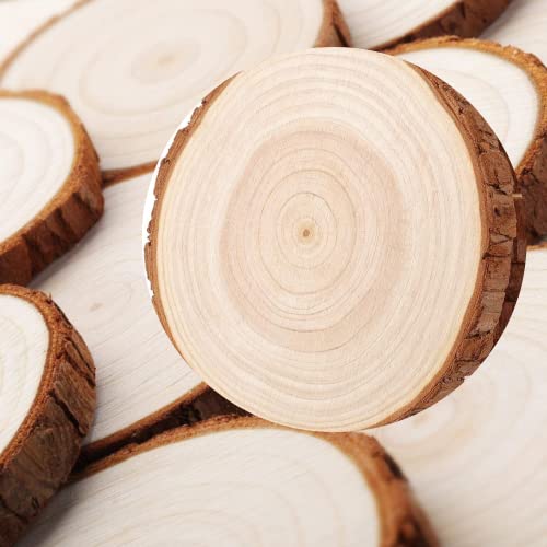 Natural Wood Slices TICIOSH Craft Unfinished Wood kit Predrilled with Hole Wooden Circles for DIY Crafts Wedding Decorations Christmas Ornaments Arts Wood Slices (50 Count)