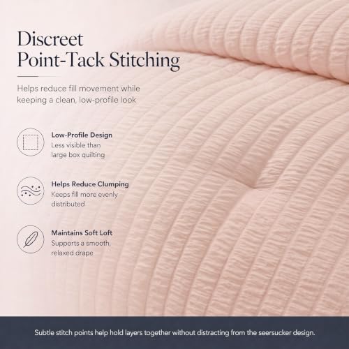 King Size Comforter Set 7 Pieces Blush Pink Seersucker Bed in a Bag