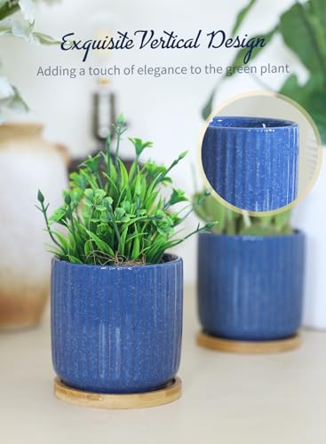 4 Inch Cylinder Ceramic Plant Pots with Trays (4 Count)