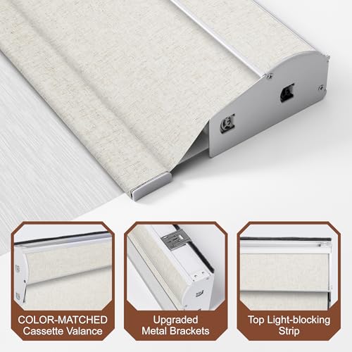 Cordless Dual Roller Shades.Linen Beige&See