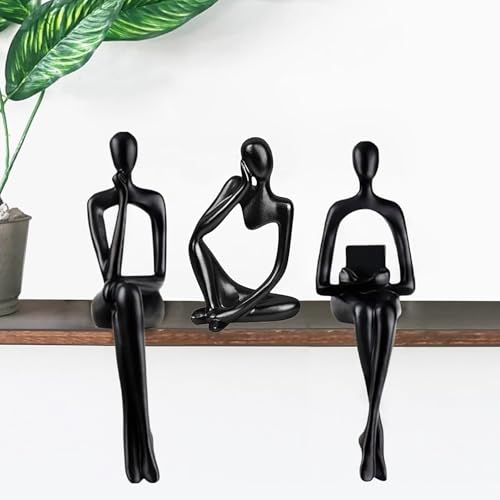 Abstract Black Reading Thinker Statue for Book Shelf Office (3 Count)