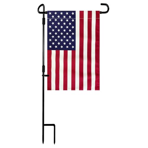 Garden Flag Stand with American Flag Garden Flag Metal Yard Flag Holder Pole Stake Small Flag Stands for Garden Flags 12 x 18 with Clips and Stopper