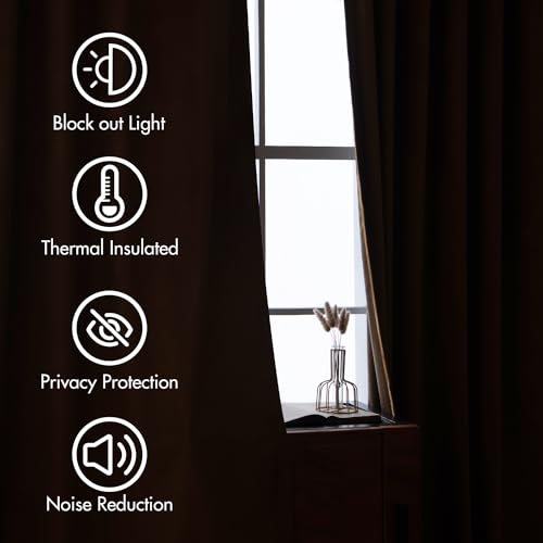 Fall Golden Brown Velvet Blackout Curtains Pinch Pleat 52" Wx84 L (2 Count)