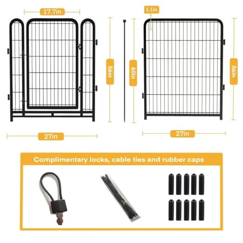 56 in(H) Dog Fence Outdoor for Yard，Wide Door Low Threshold, Decorative Garden Fence Panels, 10 Panels Total 22.1 Ft(L)，No Dig Fencing for Dogs, Black